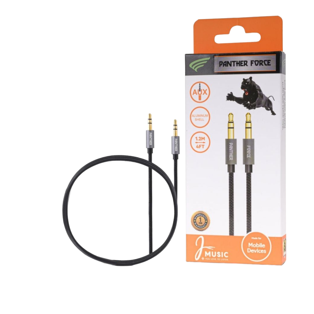 Panther Force 1.2M AUX Cable - PF110 - Extended Length for Clear Audio and Universal Compatibility Panther Force 1.2M AUX Cable - PF110 - Extended Length for Clear Audio and Universal Compatibility